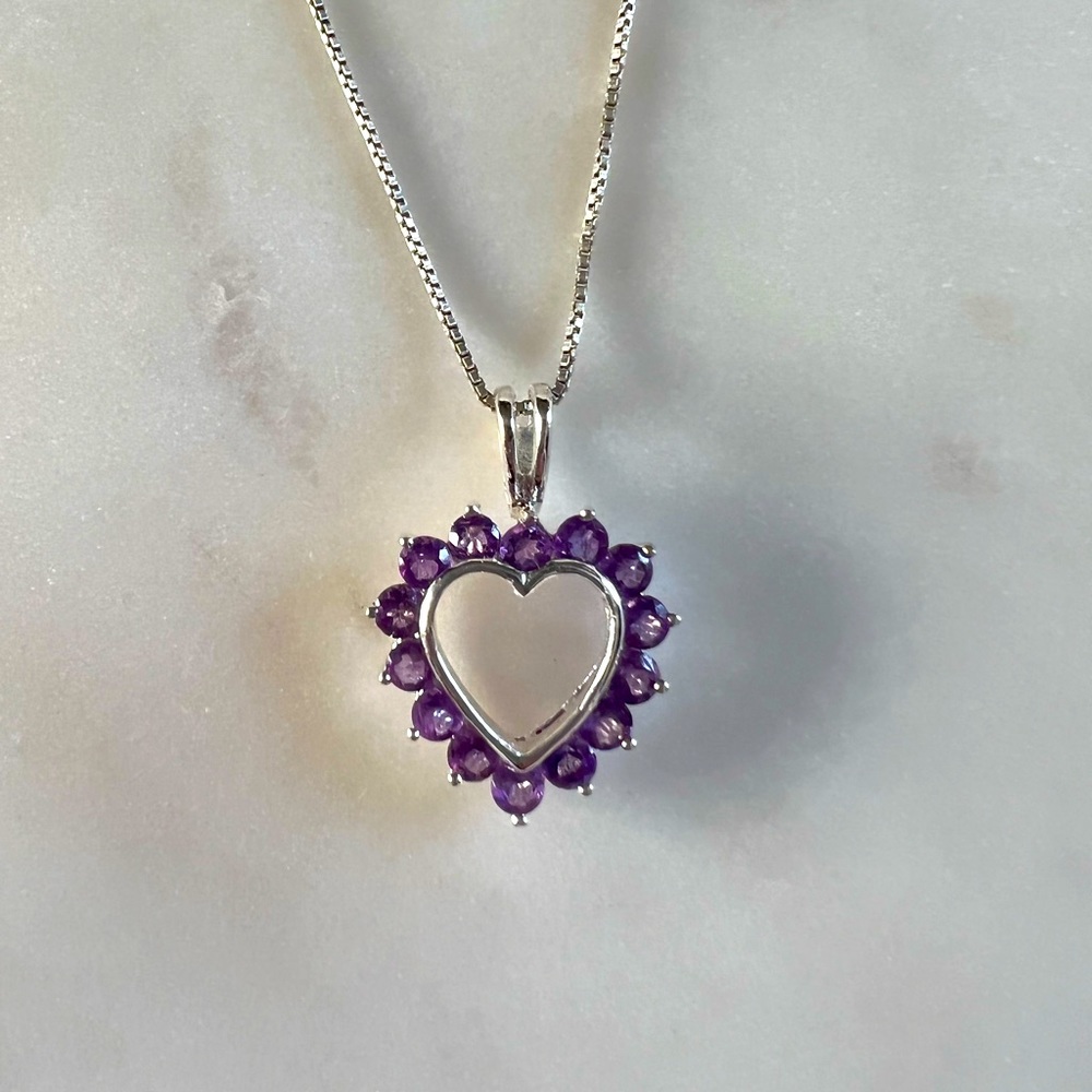Vintage 90s Amethyst and Sterling Silver Heart 💜 Charm with Chain